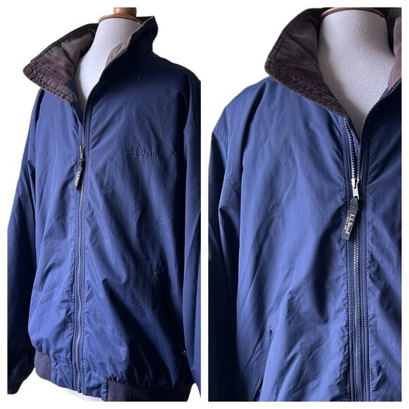 Vintage LL Bean Jacket Men Medium Blue Warm Up Fleece Lined Windbreaker Coat 90s - Picture 2 of 11